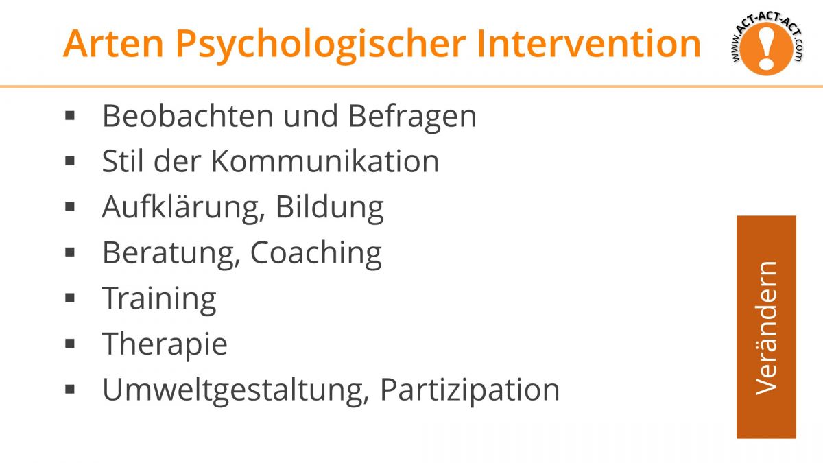 Psychologie Aufnahmetest Vorbereitung: Arten psychologischer Interventionen