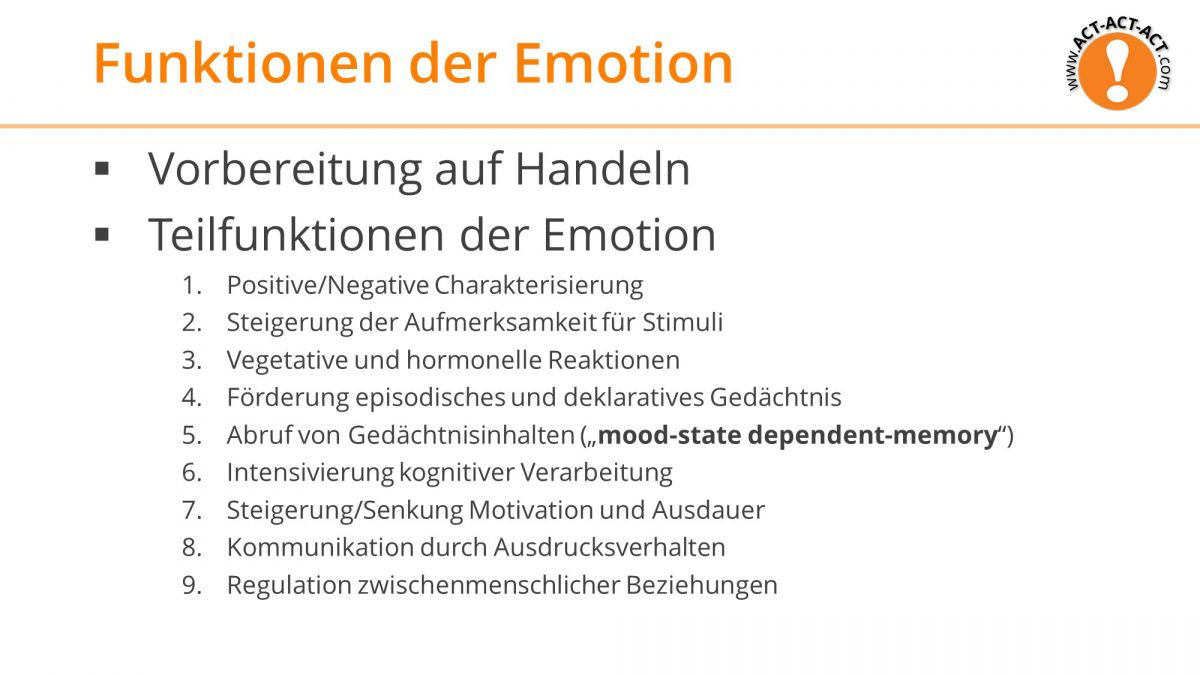 Psychologie Aufnahmetest Kapitel 9: Funktion der Emotion