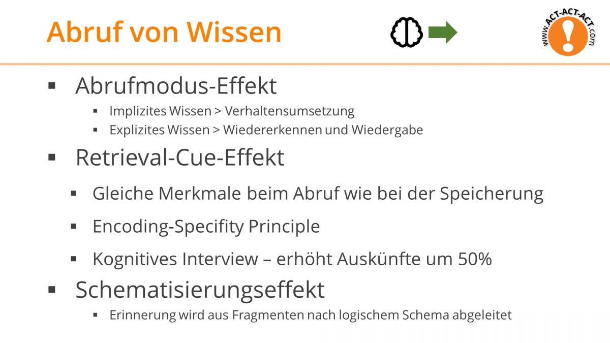 Psychologie Aufnahmetest Kapitel 7: Abruf von Wissen