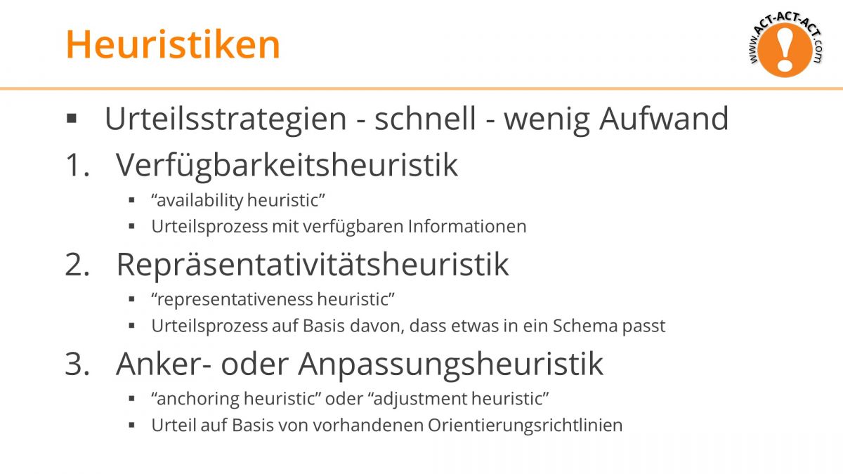 Psychologie Aufnahmetest Kapitel 8: Heuristiken