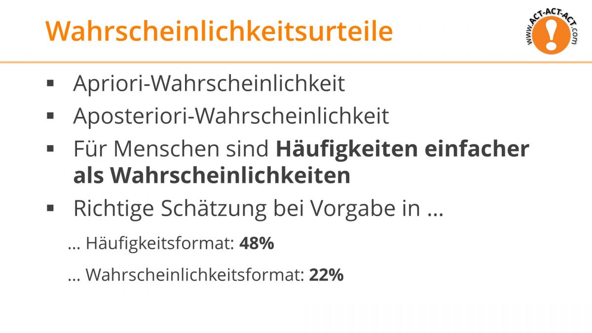 Psychologie Aufnahmetest Kapitel 8: Wahrscheinlichkeitsurteile