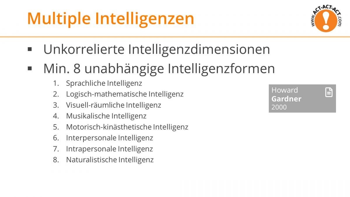 Psychologie Aufnahmetest Kapitel 8: Multiple Intelligenzen