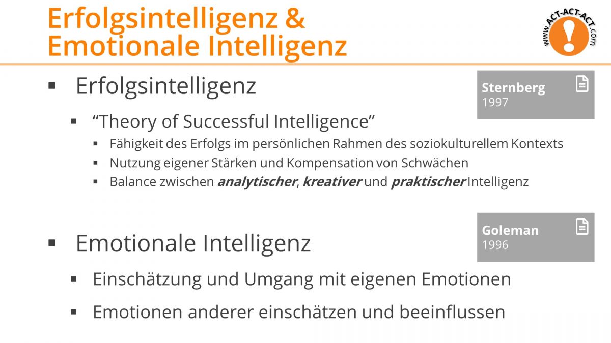 Psychologie Aufnahmetest Kapitel 8: Erfolgsintelligenz und Emotionale Intelligenz