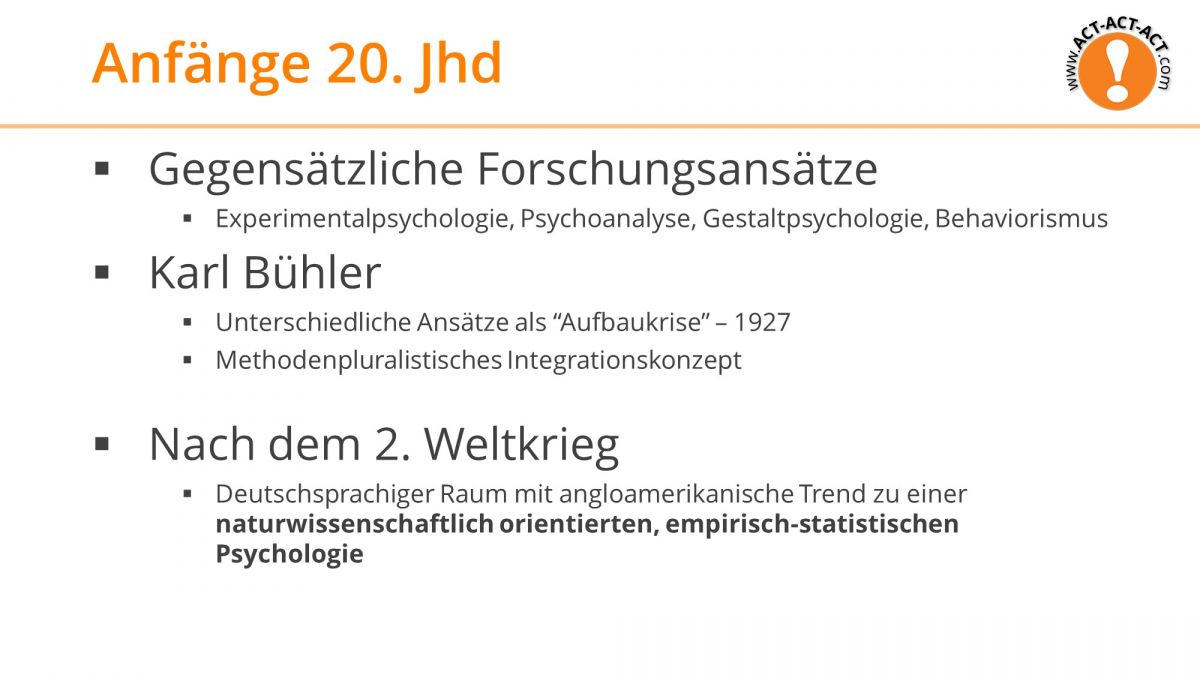 Psychologie Aufnahmetest Kapitel 1: Anfänge 20. Jahrhundert