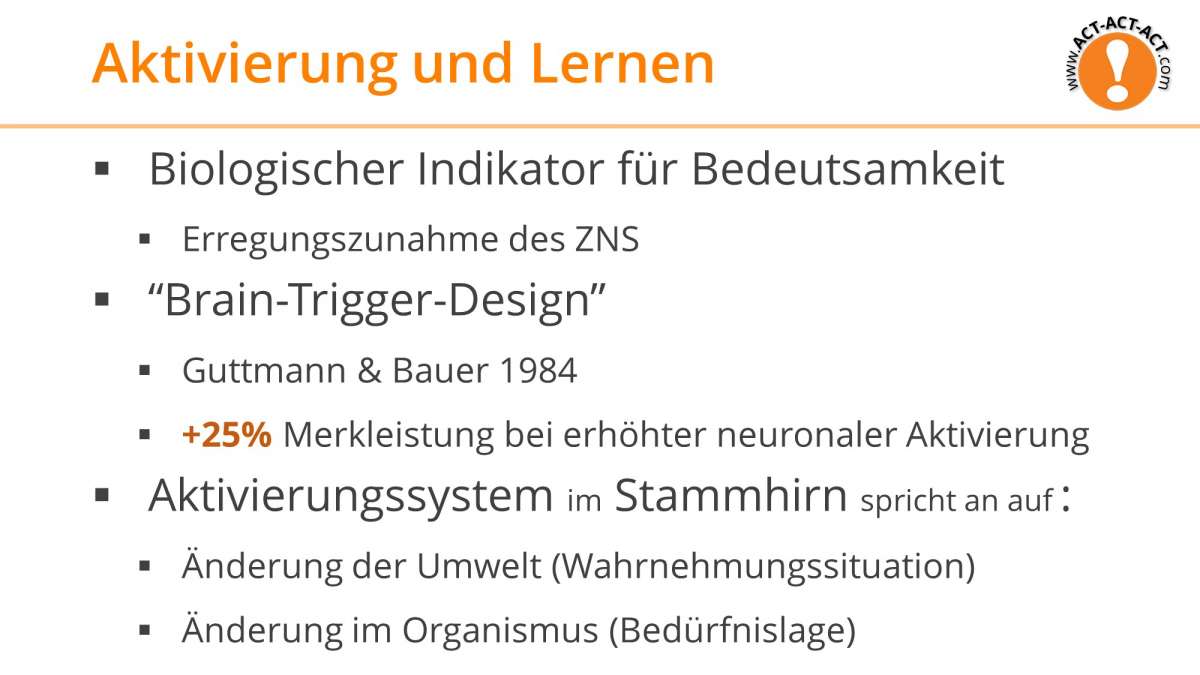 Psychologie Aufnahmetest Kapitel 6: Aktivierung und Lernen