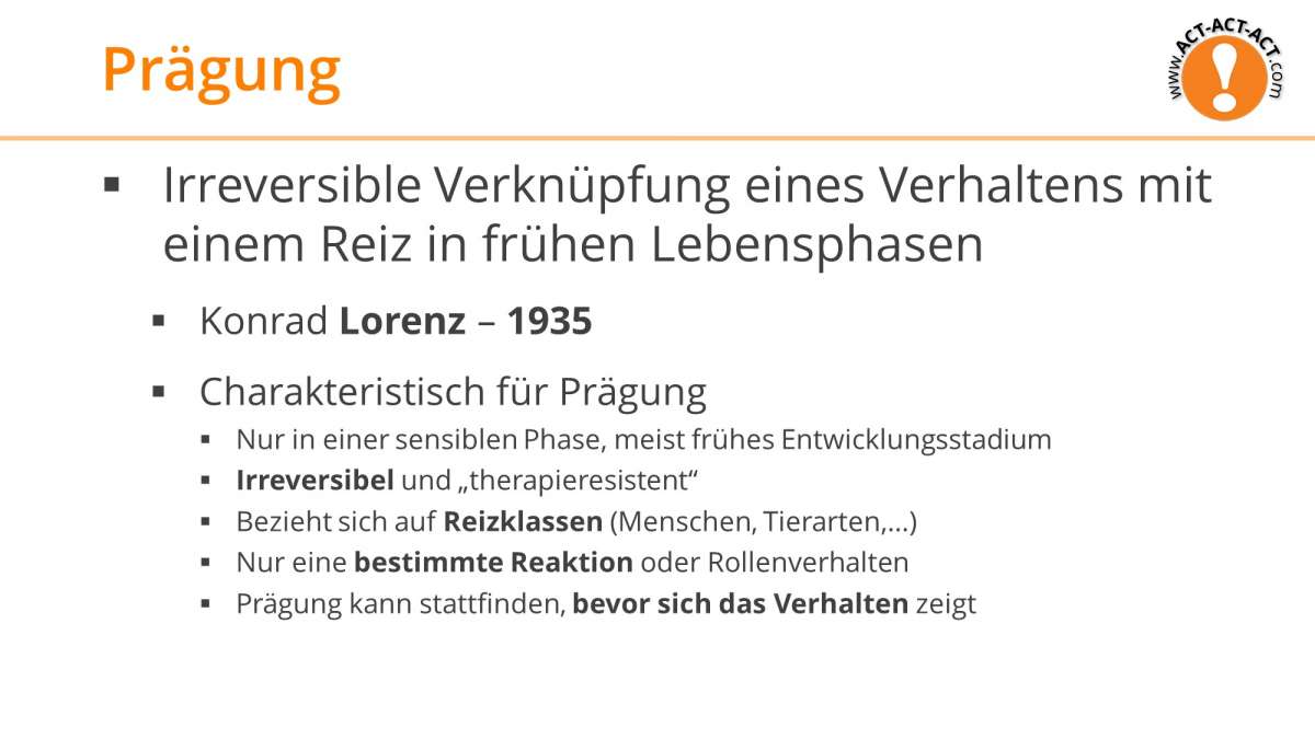 Psychologie Aufnahmetest Kapitel 6: Prägung