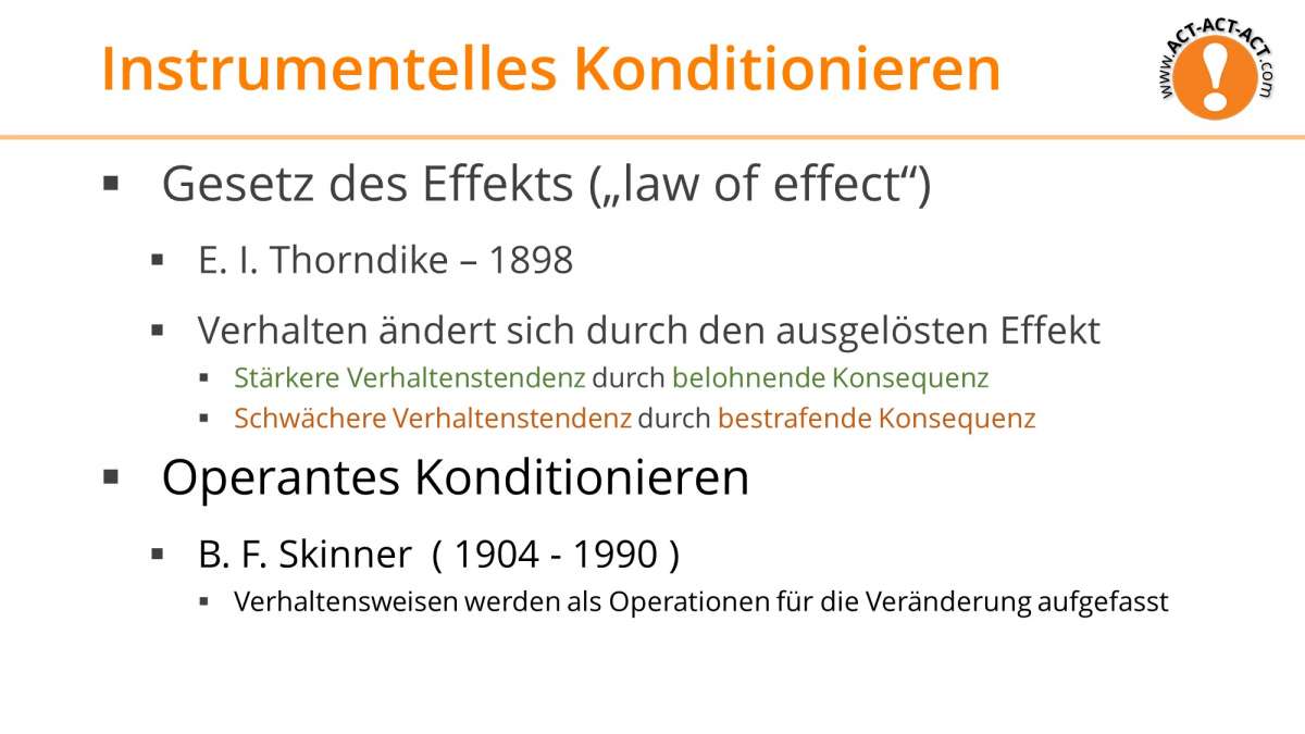 Psychologie Aufnahmetest Kapitel 6: Instrumentelle Konditionierung